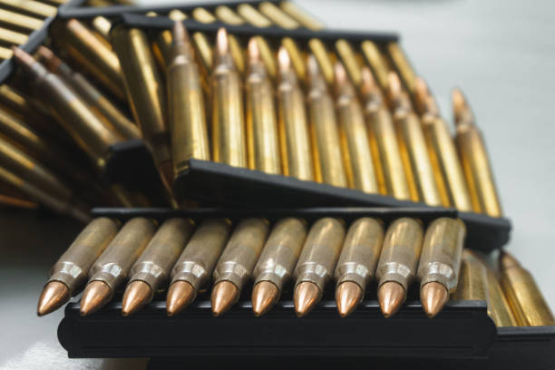 istock Close-up of ammunition for an assault rifle. 2115243883