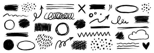 Chalk color pencil texture brush dot stroke vector element. Children crayon color brush stroke texture arrow, circle, underline shape. Hand drawn childish chalk pencil scribble. Vector Chalk color pencil texture brush dot stroke vector element. Children crayon color brush stroke texture arrow, circle, underline shape. Hand drawn childish chalk pencil scribble. Vector illustration painted white line stock illustrations