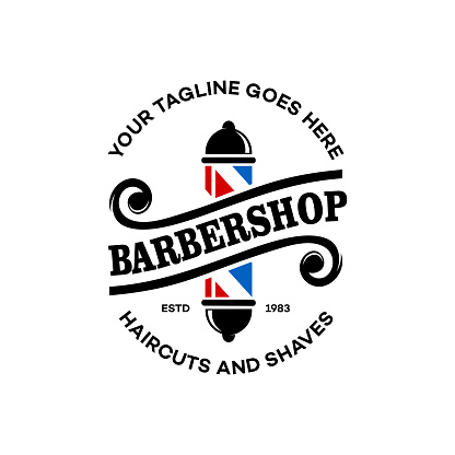 Barbershop logo vintage classic style, salon fashion haircut pomade badge icon simple minimalist modern,