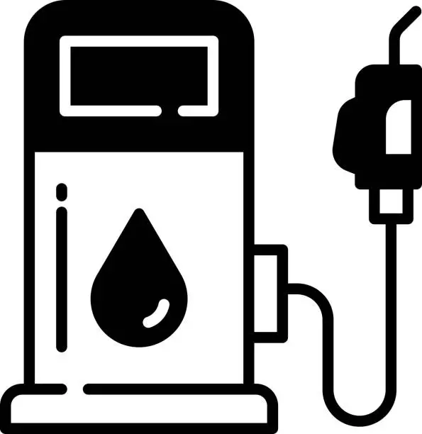 Vector illustration of Petrol Station glyph and line vector illustration