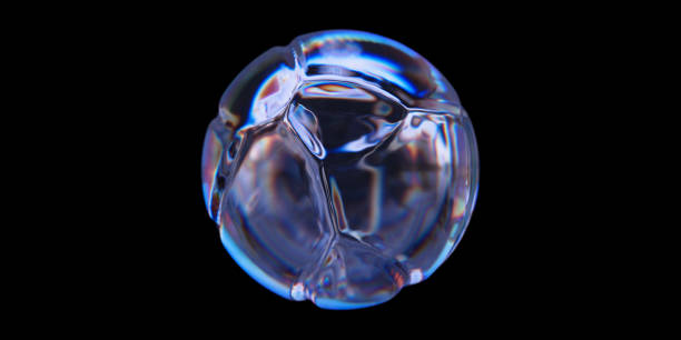 istock Abstract fractured dispersion glass sphere on black background. Broken crystal ball. 3d rendering 2115343162