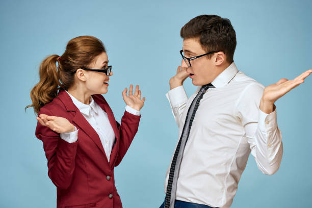istock Business young couple officials office team office blue background 2115347371