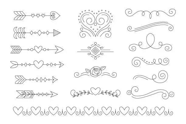 Vector illustration of Collection of elegant wedding decoration elements