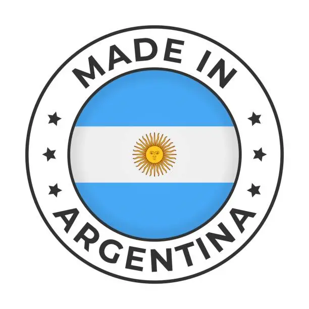 Vector illustration of Made in Argentina - Vector Graphics. Round Simple Label Badge Emblem with Flag of Argentina and Text Made in Argentina. Isolated on White Background