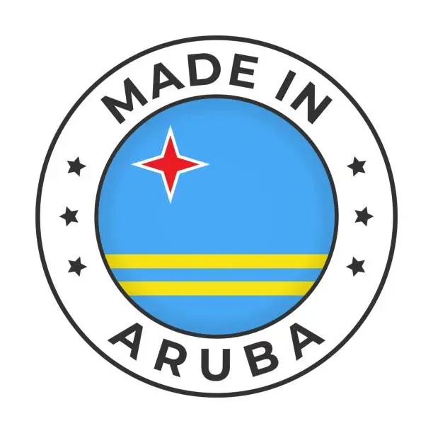 Vector illustration of Made in Aruba - Vector Graphics. Round Simple Label Badge Emblem with Flag of Aruba and Text Made in Aruba. Isolated on White Background