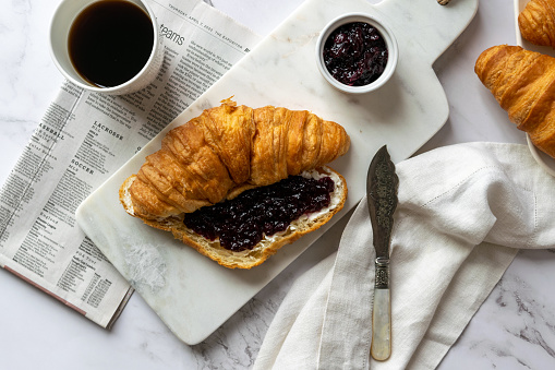 Breakfast served with french croissants and coffee