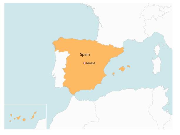 zarys mapy hiszpanii z regionami - parcel tag stock illustrations