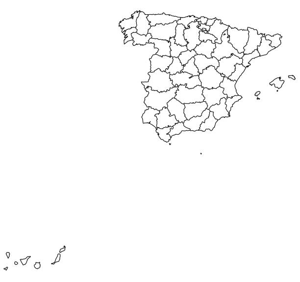 outline of the map of spain with regions - parcel tag stock illustrations