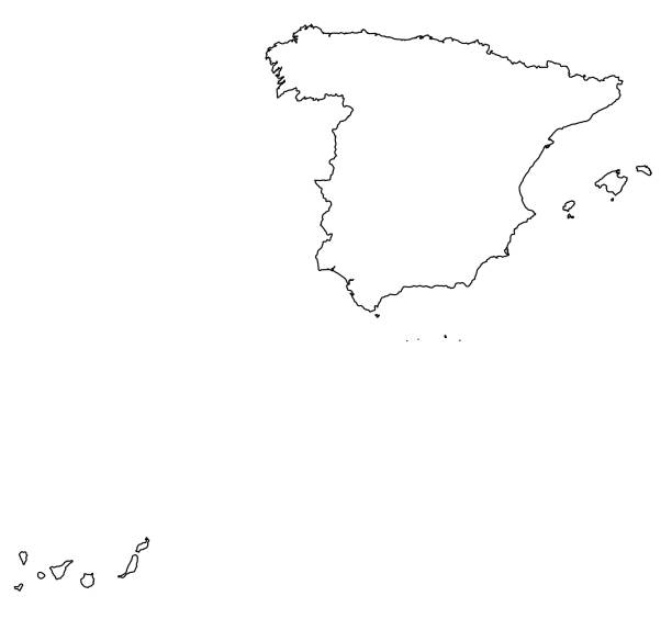 outline of the map of spain with regions - parcel tag stock illustrations