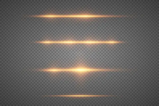 Vector illustration of Pack of yellow horizontal highlights. Laser beams, horizontal light lines.