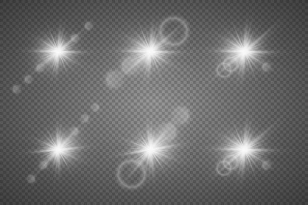 White sparkling stars, twinkling and flashing lights. White sparkling stars, twinkling and flashing lights. Collection of various lighting effects. On a transparent background. spark singer stock illustrations
