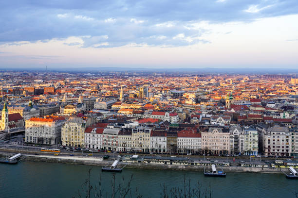 istock Beautiful Budapest panorama with Danube river embankment from Gellert Hill 2115446946