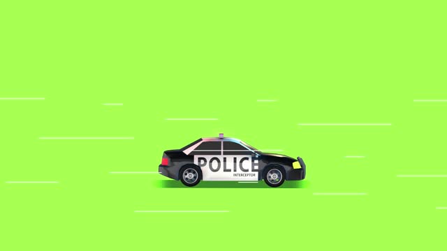 A police car. Animation. An emergency call. Green background.