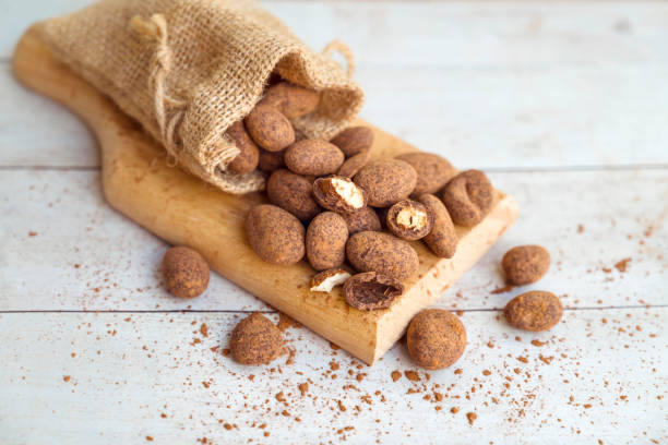 istock Round  chocolate candies with almond 2115502175