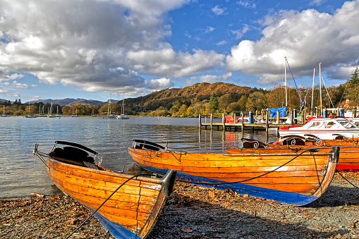 View across Lake Windermere at Ambleside in the Lake District,