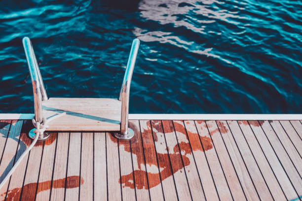 Empty walkway on deck on luxury yacht.