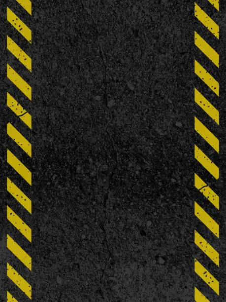 Vector illustration of Yellow Stripped Rectangle on asphalt background texture. Blank Warning Sign and text space. Warning Background. Danger caution grunge tape. Vector illustration for your design. EPS10.