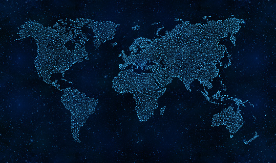 World Stars Map on Night Sky Universe in Blue