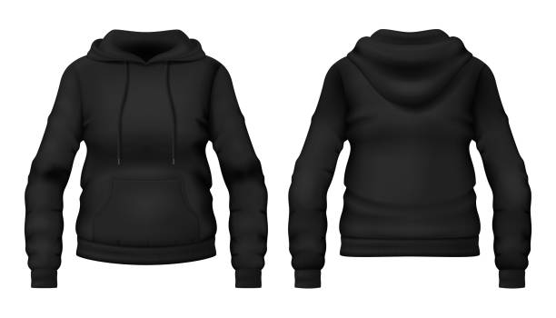 istock Template of blank black hoodie with pocket. Front and back views. Vector illustration. 2115584535