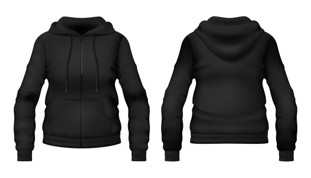 istock Template of blank black hoodie with pocket. Front and back views. Vector illustration. 2115584536
