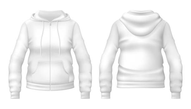 istock Template of blank white hoodie with pocket. Front and back views. Vector illustration. 2115585060