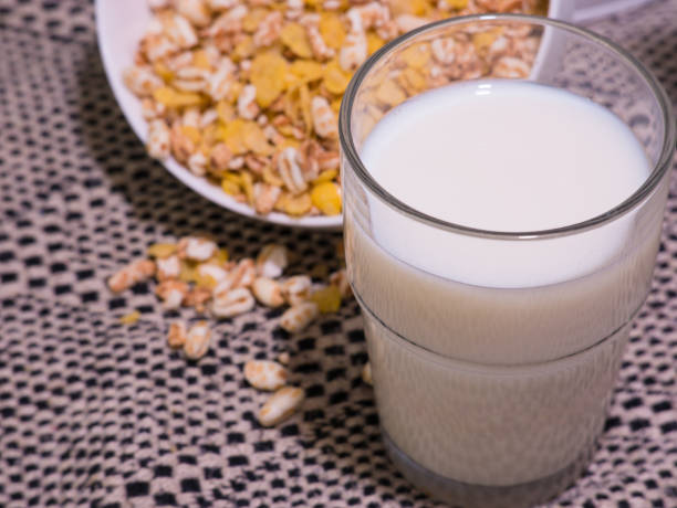 A glass full of milk.