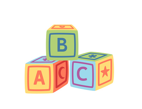 Baby abc blocks toy plastic cubes vector illustration isolated on white background.