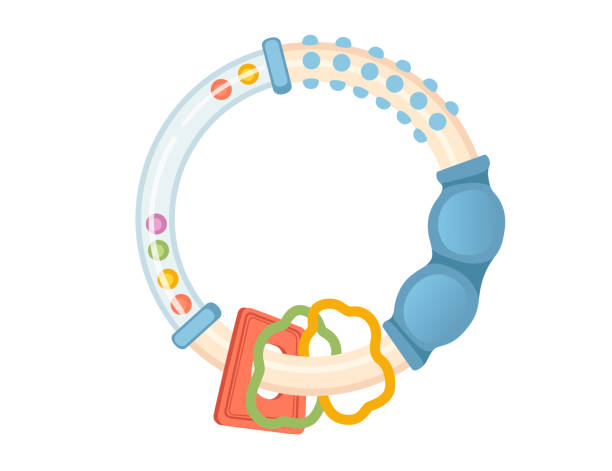 baby-beißspielzeug-armband-vektor-illustration isoliert auf weißem hintergrund - beißring stock-grafiken, -clipart, -cartoons und -symbole
