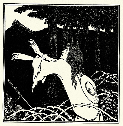 Vintage illustration, The Return Of Tannhauser To The Venusberg, by Aubrey Beardsley