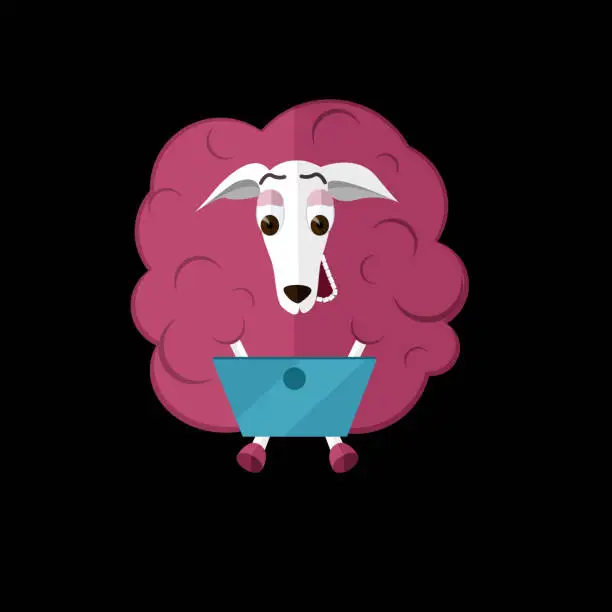 Vector illustration of sheep with laptop