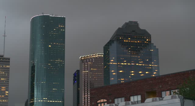 Low angle view of skyscrapers in downtown Houston, Texas