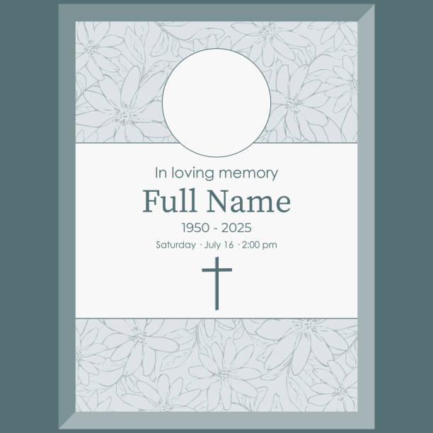 template kartu pemakaman dengan ilustrasi latar belakang bunga hijau - beristirahat dalam damai ilustrasi stok