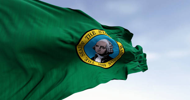 istock Close-up of Washington state flag waving 2115762366