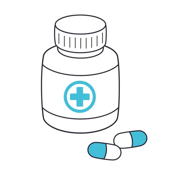 Vector illustration of Pill bottle and pills