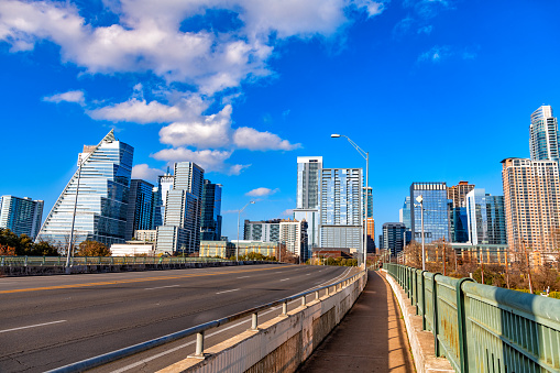 The buildings of downtown Austin, Texas on a warm winter afternoon.