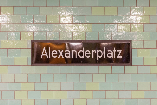 subway station signage Alexanderplatz - square of Alexander - at the underground in Berlin, Germany