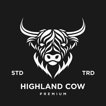 highland cattle cow illustration hand drawn symbol icon design template