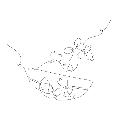 Line fresh vegetable salad. Hand drawn monoline vector illustrations for heathy menu, diet.