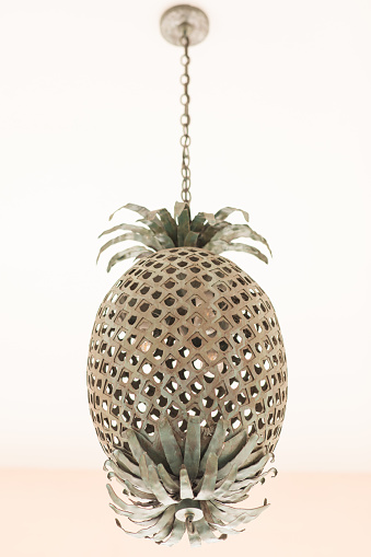 Pineapple Outdoor Hanging Light Fixture in Palm Beach, Florida in March of 2024