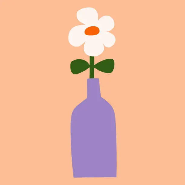 Vector illustration of Vector trendy floral flat illustration. Cutout style daisy flower in vase. Botanical cute simple