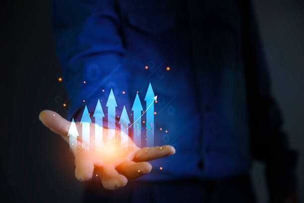 istock dividend and Interest rate concept. symbol and arrow pointing up instead Return on Stocks and Mutual Funds long-term investment. income return retirement fund at stock market. 2115978266