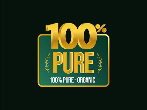100% pure organic. 100 percent pure stamp, badge, label, sticker or icon in Gold and royal green color with black background for organic items. Hundred percent purity or natural organic item certificated stamp or sticker. Vector icon.

100 percent pure natural organic stamp food badge with leaf. Royal green icon product label or logo typography. Vector stock illustration

100% organic. Hundred percent organic two different labels, icons, stickers, emblem in round and square shapes. No impurities, organic, pure, natural labels, icons design ideas on green background. Vector stock illustration stock illustration...