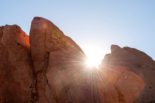 Sunrays over rocks, Garden of the Gods, Colorado, USA