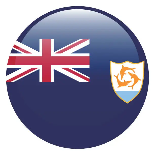 Vector illustration of Anguilla flag. Button flag icon. Standard color. Circle icon flag. 3d illustration. Computer illustration. Digital illustration. Vector illustration.