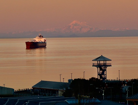 Looking at Mt. Baker from the Port Angeles waterfront