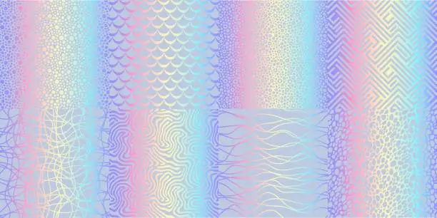 Vector illustration of Hologram texture patterns, glitter rainbow foil