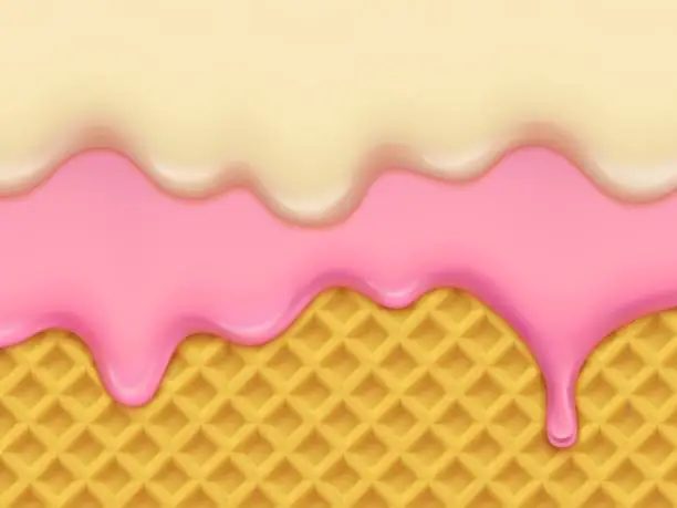 Vector illustration of Realistic strawberry or vanilla ice cream on wafer