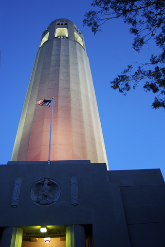 The Coit Tower at night in San Francisco