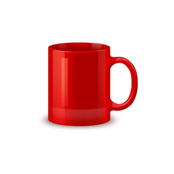 Vector illustration of Red ceramic coffee mug, tea cup mockup, tableware