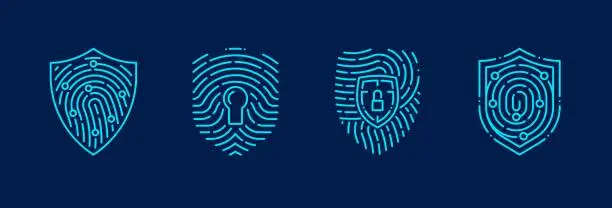 Vector illustration of Fingerprint shield icon for secure lock technology